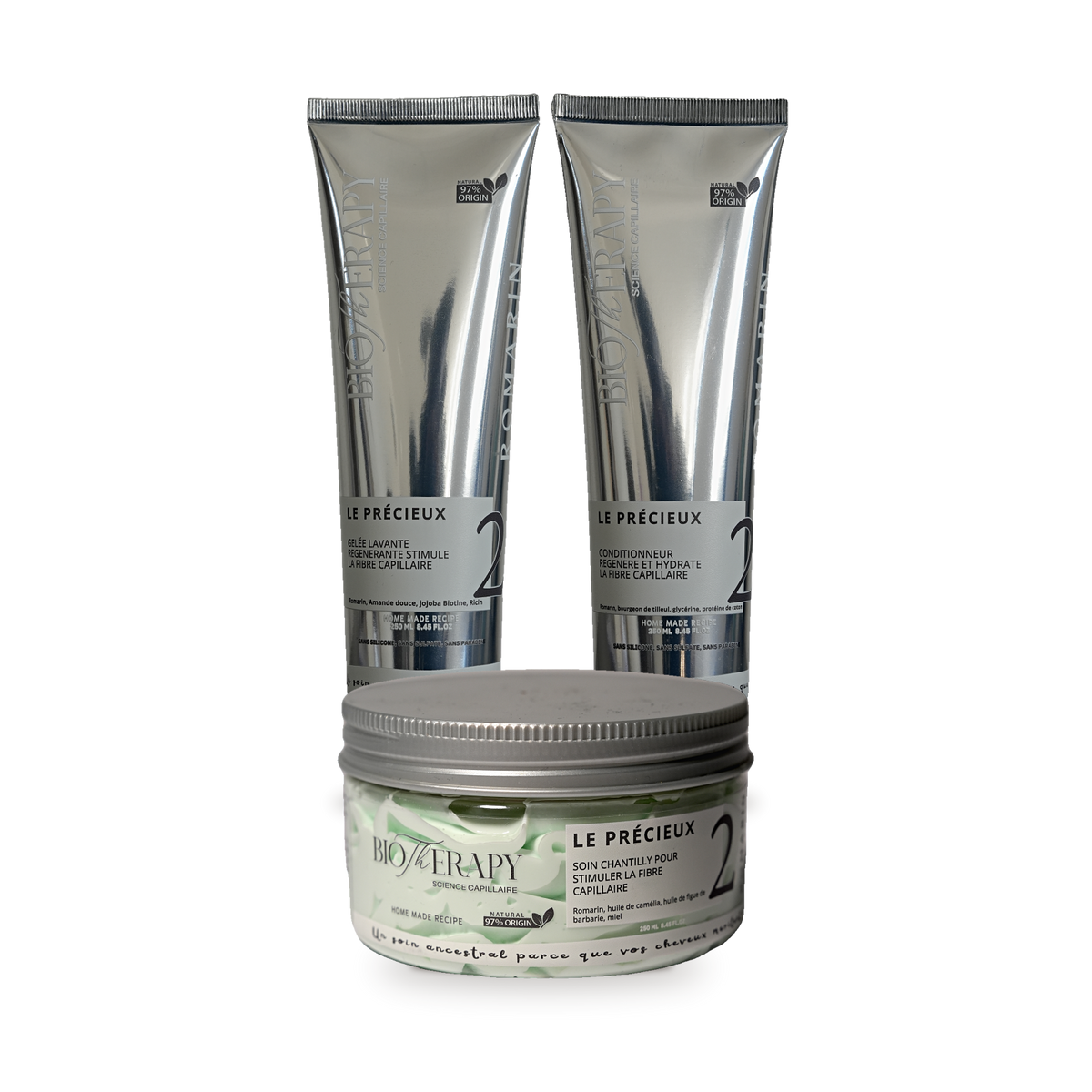Rituel Volume et Hydratation au Romarin : shampoing, après-shampoing et soin chantilly Le Précieux