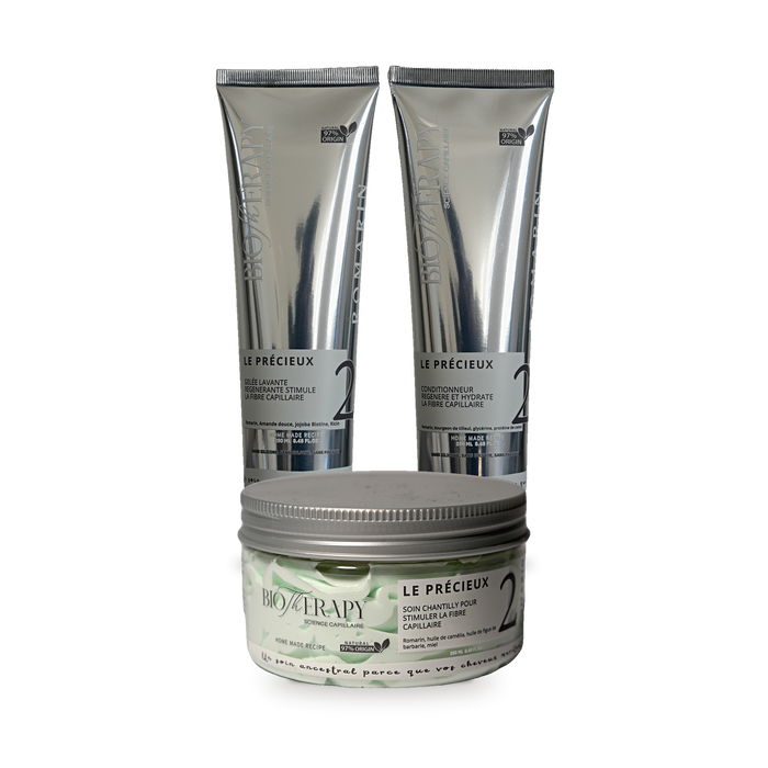 Rituel Volume et Hydratation au Romarin : shampoing, après-shampoing et soin chantilly Le Précieux